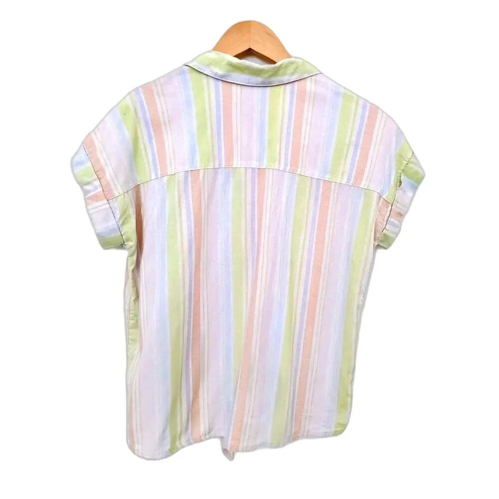 Wonder Nation Girls Multi Color Stripe Button Up Linen Rayon Short Sleeve Top XL